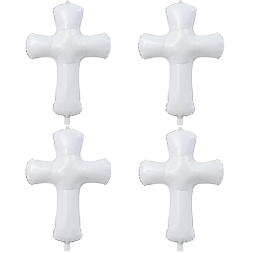 4 pcs Cross Balloon Foil Balloon White for Church Communion Party Decoration (white)