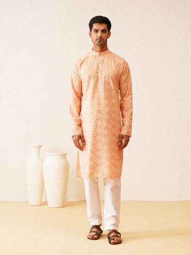 Image of SOJANYA (Since 1958 Men's Cotton Gold Embroidered Long Kurta
