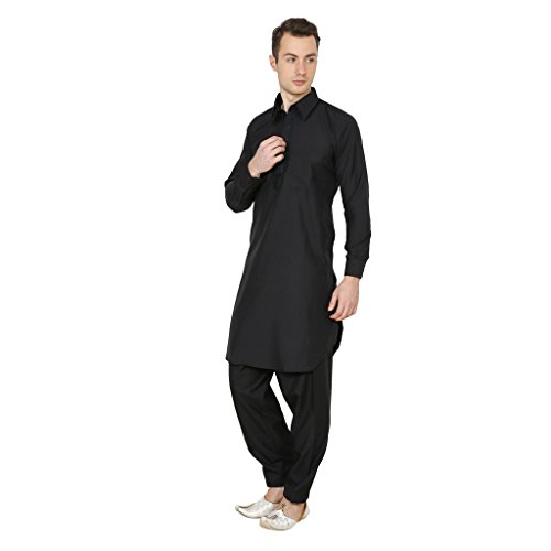 Pathani Suit para bodas y eventos nocturnos conjunto negro de lujo 3