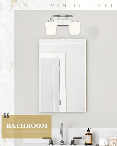 Image of 2-Light Bathroom Light Fixtures Over Mirror, Brushed Nickel | Vanity Lighting Fixtures with Milk White Glass, Vintage Farmhouse Wall Sconces Lighting, AD-22004-2W-SN