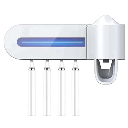 MEIJUN Toothbrush Sanitizer Nail-Free Wall Mounted Bathroom Toothbrush Holder with Automatic Toothpaste Dispenser USB Charging for Toothbrush Organizer for Ladies Baby Family