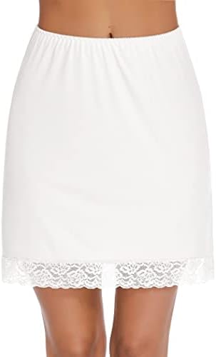 Avidlove Half Slips for Women Underskirt Short Lace Trim Above Knee Half Slip White