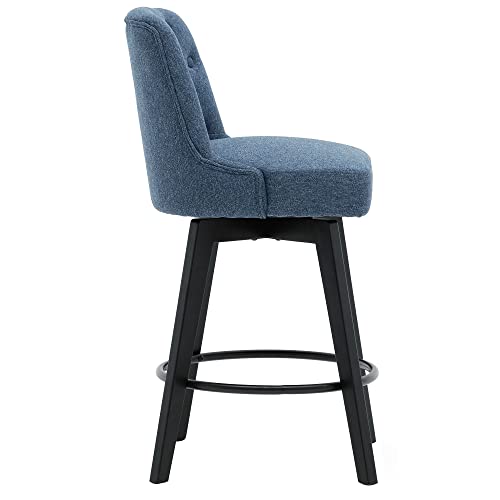 Minceta Counter Stool,26" 360 Free Swivel Upholstered Bar Stool With Back-Set Of 2-Performance Fabric In Navy #TOP2