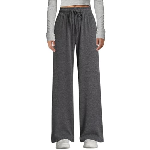 Arolina Fall Pants for Women Soft Lounge Wide Leg Sweat Pants Elastic Waist Mid-Weight Pajama Pants with Pockets S-XXL Dark Gray XX-Large