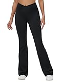 BALEAF Women's Tall Flare Leggings 34' Tummy Control Crossover High Waisted Long Bootcut Yoga Pants with Pockets Work Casual Black L