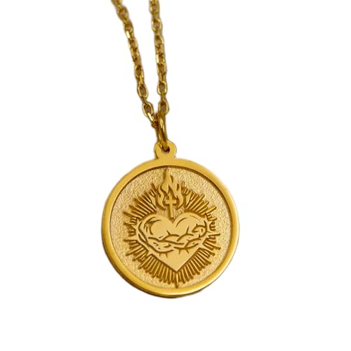 Colgante del Sagrado Corazón en plata 925 con acabado de baño de oro de 22 mm
