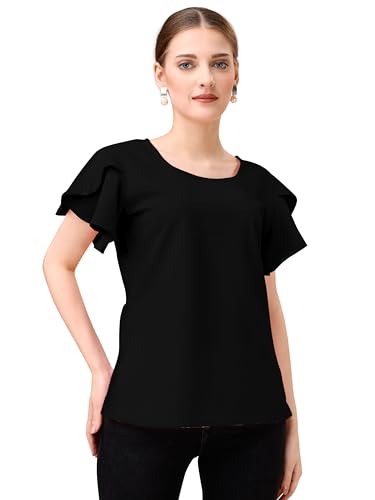 Image of Mehrang Women's Solid Ribbed Crop Tank Top Ribbed Tops for Women V-Neck 3 /4th Balloon Sleeves