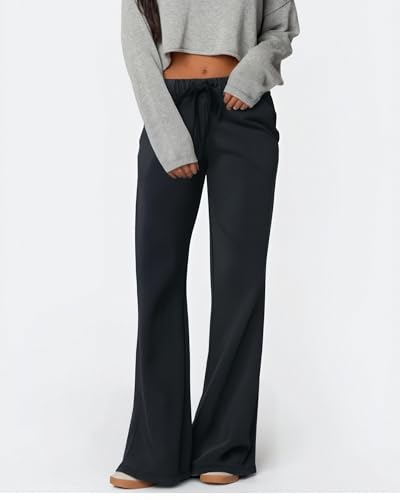 Wide Leg Sweatpants for Women Baggy Low Rise Bell Bottom Flare Sweat Pants Teen Girls Cute Yoga Joggers with Pockets4
