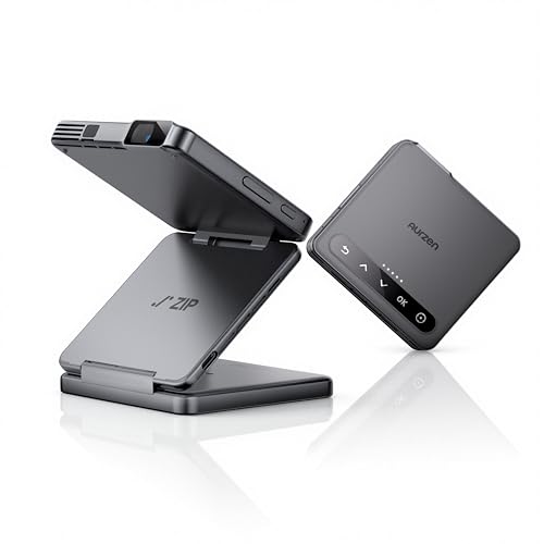 Image of Aurzen ZIP Tri-Fold DLP Pocket Mini Projector, 1.5-Hour Playtime, Grey