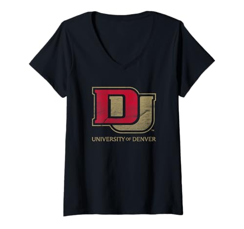 Womens University of Denver Pioneers Distressed Primary V-Neck T-Shirt
