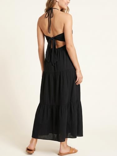 Image of Women's Casual Halter Tiered Vacation Maxi Dress with Pockets