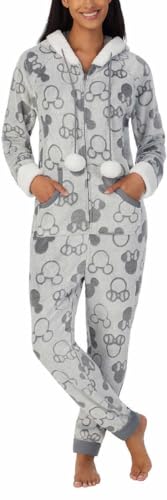 Disney Womens Midweight Onesie One Piece Pajama (US, Alpha, X-Large, Regular, Regular, Mickey & Minnie Gray)