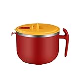 Tidevib Cuenco de acero inoxidable para ramen de 1200 ml con tapa para fideos instantáneos, azul y rosa
