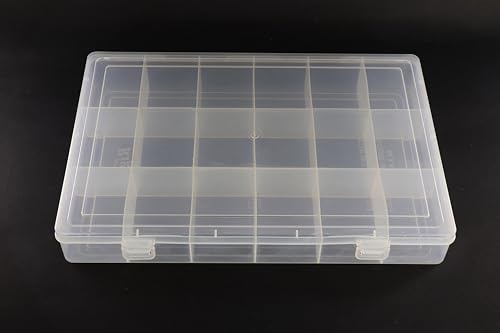 Image of NMII Multipurpose Plastic Storage Box with Partitions | Transparent Organizer with Secure Lid | Ideal for Stationery, Craft Supplies, Tools, and Jewellery, Accessories | Lightweight-(18 Partitions)
