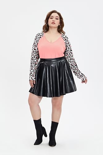 Image of TIYOMI Plus Size Tops for Women Raglan Long Sleeve V Neck T Shirts Casual Color Block Leopard /Floral Tops Winter Tee Shirt