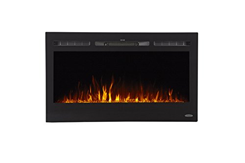 Touchstone 80014 - The Sideline Electric Fireplace - 36 Inch Wide - In Wall Recessed - 5 Flame Settings - Realistic 3 Color Flame - 1500/750 Watt Heater - (Black) - Log & Crystal Hearth Options #TOP1