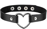 Fashion Women Neck Necklace, Black with Silver Heart, Fashion Design Leather Accessory