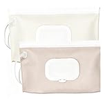 Wet Wipes Dispenser for Baby, Beige & Pink Baby Wipe Dispenser, Portable Nappy Wipe Holders & Wipes Container, Baby Travel Essentials for Travel Wipes, Leakproof for Home, Diaper Bag & On-the-Go (2, Large)
