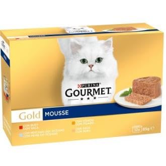 Purina Gourmet Gold Mousse, Comida Húmeda para Gato Pack Surtido, 12 latas de 85g