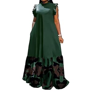 Famnbro Plus Size Maxi Dress for Women Summer Ruffles Sleeveless Patchwork Printed African Dresses