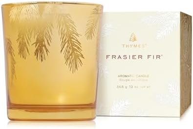 Thymes Frasier Fir Candle – Pine Needle Design – Holiday Scented Candle – Notes of Crisp Siberian Fir, Cedarwood & Sandalwood – Luxury Home Fragrance Gifts for Women & Men – Silver (Statement, 13 oz)