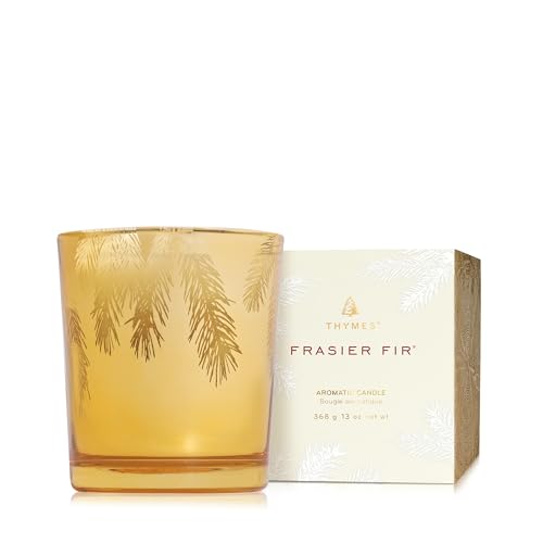 Thymes Frasier Fir Candle  Pine Needle Design  Holiday Scented Candle  Notes of Crisp Siberian Fir, Cedarwood & Sandalwood  Luxury Home Fragrance Gifts for Women & Men  Gold (Gilded, 13 oz)