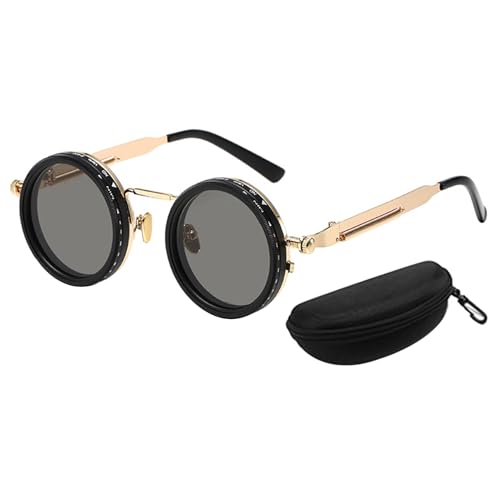 Adjustable-Tint Round Polarized Sunglasses for Men with Built-In ND Filter – 1–9 Step Manual Shade Control, Black Frame