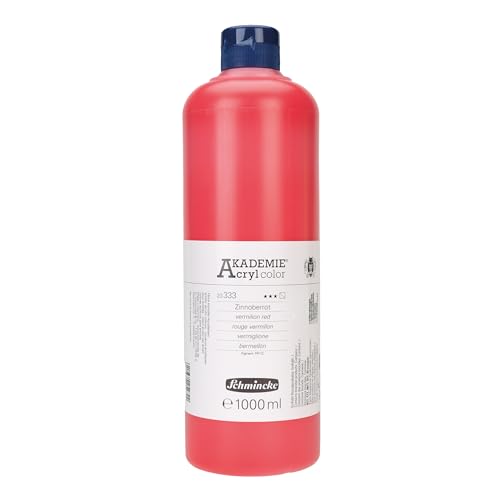 Schmincke - AKADEMIE® Acryl color, Zinnoberrot 1 Liter, 23333029, feine Künstler-Acrylfarbe, brillant, hoch lichtecht und kadmiumfrei, für Acrylmalerei, Mixed Media