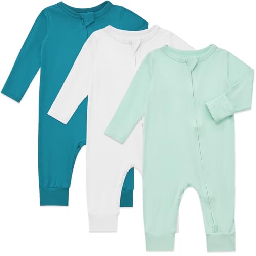 Image of Aablexema Baby Footless Pajamas Rayon 3pcs Unisex Infant Zipper Romper with Mitten Cuffs Sleep Play PJs