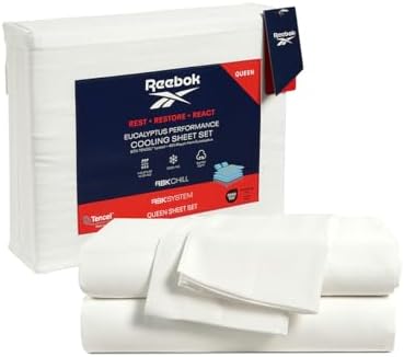 Reebok Queen Sheet Set from Tencel Eucalyptus - Soft, Cooling & Breathable for Hot Sleepers, Deep Pocket Up to 17 Inches, 4Pc Hotel Luxury Bedding Set, Bedsheet & Pillowcases (White, Queen) - Thumbnail 3