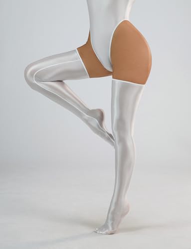 Image of FEOYA Women's Oil Glossy Thigh High Stockings Shiny Sheer Stockings Silky Smooth Over Knee Socks