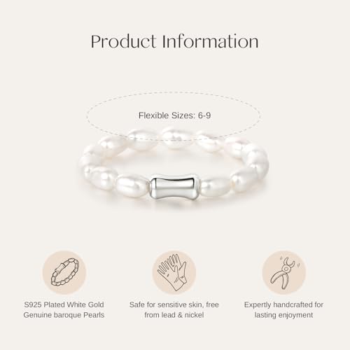 Nlieo Baroque Pearl Dainty Beaded Rings For Women Stackable Stretch Jewelry Flexible Elastic White Gold Ring Sizes 6-9 thumb #2