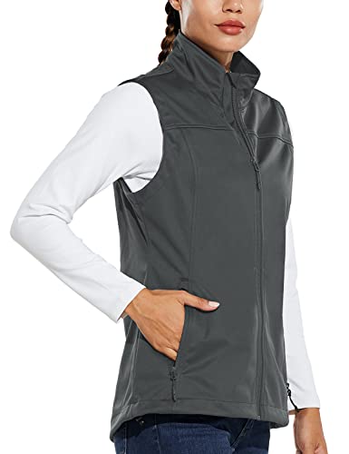 Outdoor Ventures Softshell Vest voor dames, mouwloos, hardloopvest, licht, winddicht, warm, fleecevest, met opstaande kraag, sport, golfvest met 4 zakken, voor wandelen, kamperen, Chilirood., M
