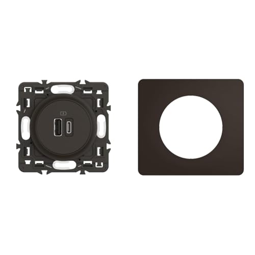 LEGRAND - Prise 2 USB Céliane 15W Type-A+C enjoliveur Noir et support avec Plaque Céliane 1 poste - Noir Mat emballage GD