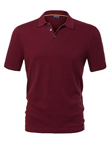 AFAIK Men's Short Sleeve 3-Shell Button Polo Shirt, Jersey Stitch, 100% Combed USA Cotton (XL, Deep Red)