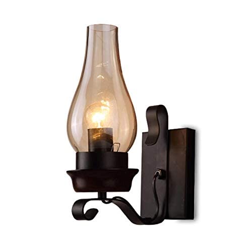 Lámpara de Pared de Vidrio Antiguo E27 Bedside Bedside Pared Flexes Splockates Vintage Iluminación de Pared de Hierro Forjado Industrial para Sala de Estar Restaurante Isla de Cocina