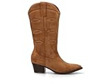 Etika Botas Altas Camperas para Mujer, Bota de Caña Alta (31cm) Estilo Cowboy con Bordados, Tacón Cubano de 5cm y Cremallera, Modelo 110540 Camel - 37