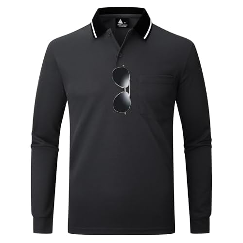 ZITY Men Polo Shirts Long Sleeve with Pocket Golf Shirts Shirts for Men Casual Work Athletic Collared T-Shirts