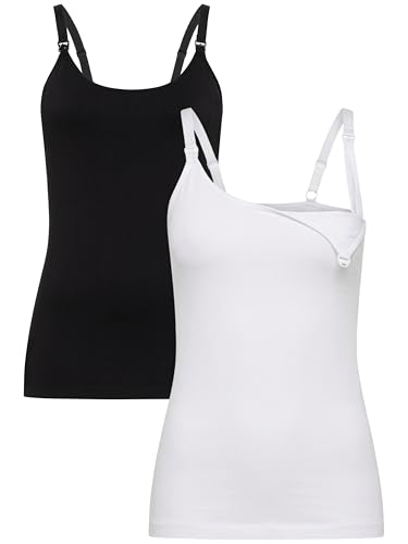 Herzmutter Stilltops Seamless - 2er Set - einfache Stillfunktion - praktische Clip-Verschlüsse - Tops-Unterhemden Stillen - 5320 (L, Schwarz/Weiß)