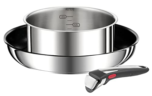 Tefal Ingenio Preference On 3-Piece Set, Frying Pan, Saucepan, Removable Handle, Induction, Stainless Steel, Safe Non-Stick Coating, Stackable, Dishwasher Safe L9748802
