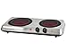 Countertop Infrared Double Burner, 1700W Electric Hot Plate and Portable Stove with 7.75" and 6.75" Ceramic Glass Cooktop, 5 Level Temperature Setting and Easy to Clean Base, Silver - Ovente BGI102S