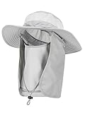 WANYING Unisex Outdoor Sonnenhut mit Lange Nackenschutz Netz Gesichtsschutz Breiten Krempe 360° Sonnenschutz Atmungsaktiv UV Schutz Eimer Hut für Ourdoor Angeln Gartenarbeit Hellgrau