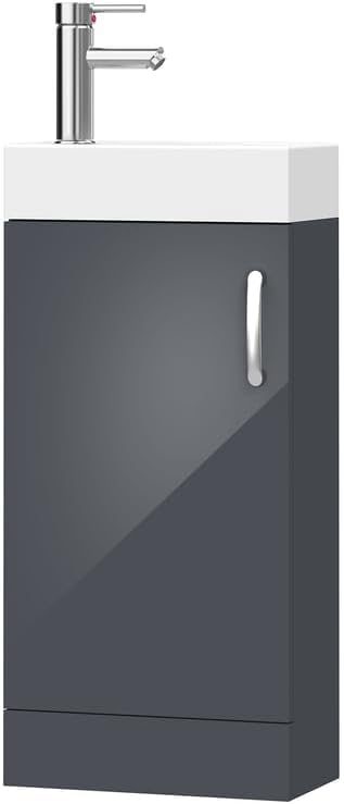 BELOFAY Vanity Unit With Basin, 400mm Floor Standing Bathroom Vanity - Laquered Cloakroom With 1 Tap Hole and Soft Close Hinges (New York Grey) — image 1