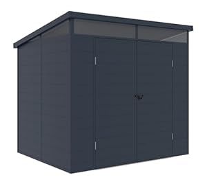 Westmann Kunststoff Gerätehaus Topia L | mit Pultdach & Fenster | Wetterfest & UV-beständig | 238x192x215 cm | Doppelflügeltür | Robuste Polypropylen-Paneele | Leichte Montage | Anthrazit