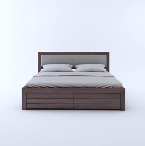 Image of Ganpati Arts Sheesham Wood Euro King Size Bed with Box Storage for Bedroom | Wooden Double Bed Cot Palang Furniture for Living Room, Home and Hotel (Walnut Finish)