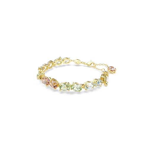 Swarovski Gema Tennis bracelet, Mixed cuts, Multicolored, Gold-tone finish2