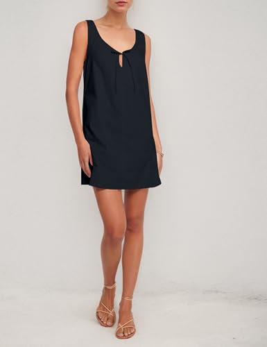 Image of MISSACTIVER Women's Sexy Scoop Neck Summer Mini Dress 2025 Sleeveless Tie Up Back Button Hollow Out Sundress with Pocket(Medium,Black)