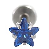 [ROQUE] (スター立爪) CZインターナル ラブレットスタッド ボディピアス(1個売り) 14G/約6mm/約5mm ブルー