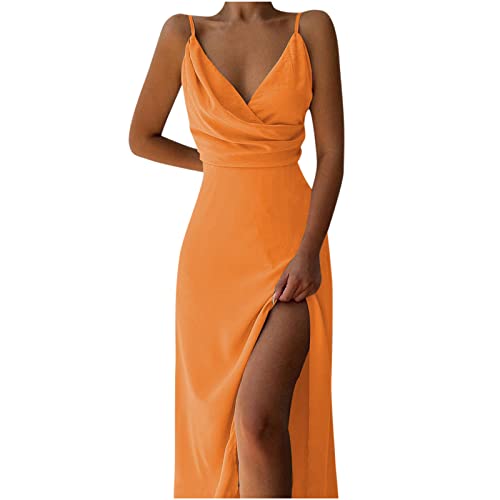 Partykleid Damen Spaghettiträger Etuikleid mit tiefem V Ausschnitt Einfarbiges figurbetontes Kleid Ärmelloses rückenfreies Wickelkleid Abendkleid...