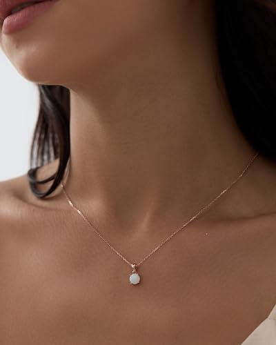 Michooyel Opal Pendant Necklace Sterling Silver 4 Prongs Setting Solitaire Fine Jewelry for Women 18K Rose Gold Blue Green Opal2